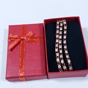 3 Red & White Rhinestone Bracelets